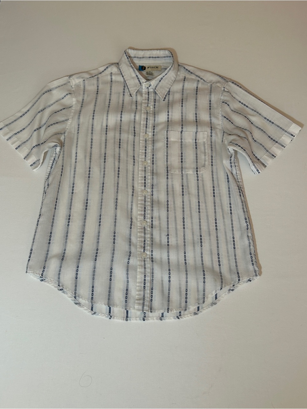 FINK - Men's Short Sleeve Button-Up Shirt in White with Navy Stripes - Picture 2 of 8
